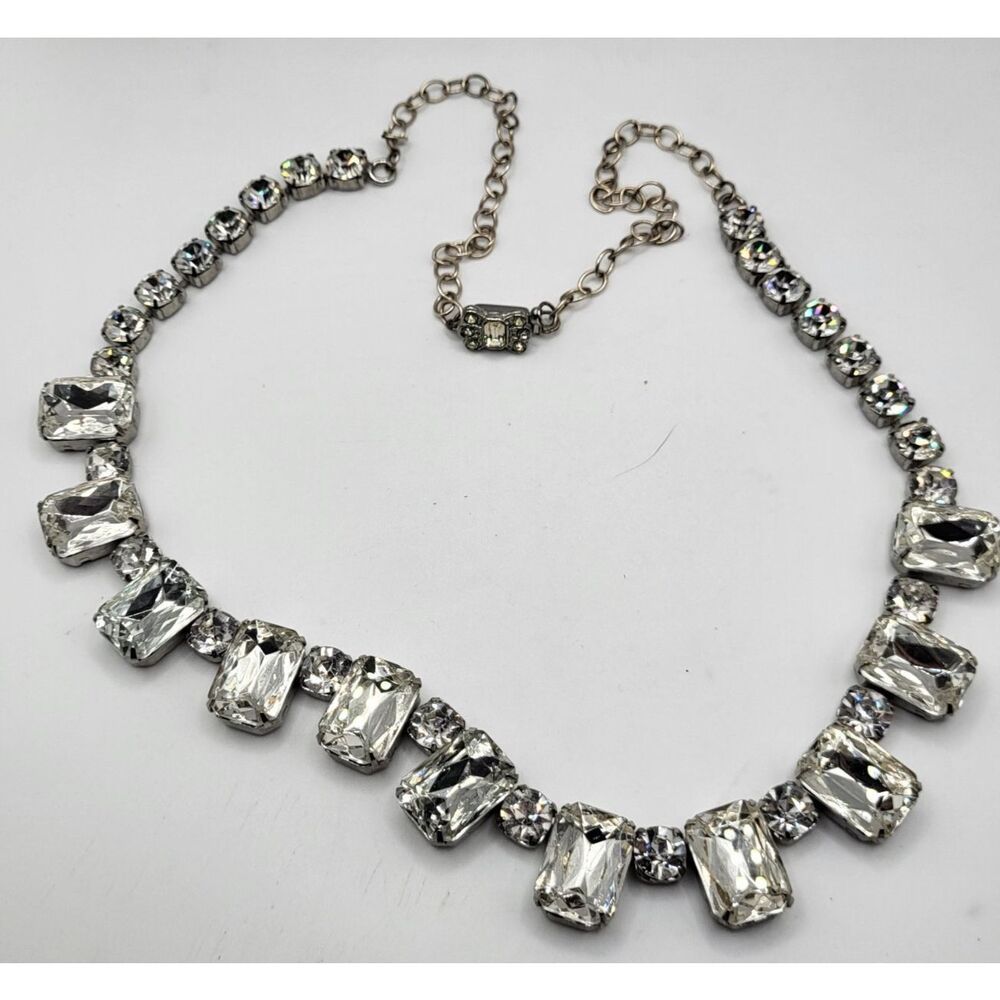 Older Vintage Faceted Foil Back Glass Stone Necklace Germany 27in